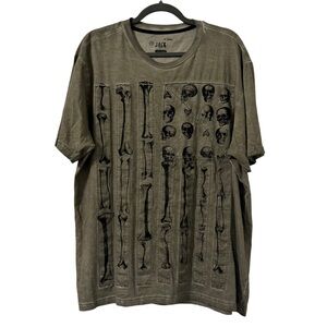 Jack‎ DMD Skull Bones Flag Graphic T-Shirt Mens XL Olive Green Grunge Y2K Skulls